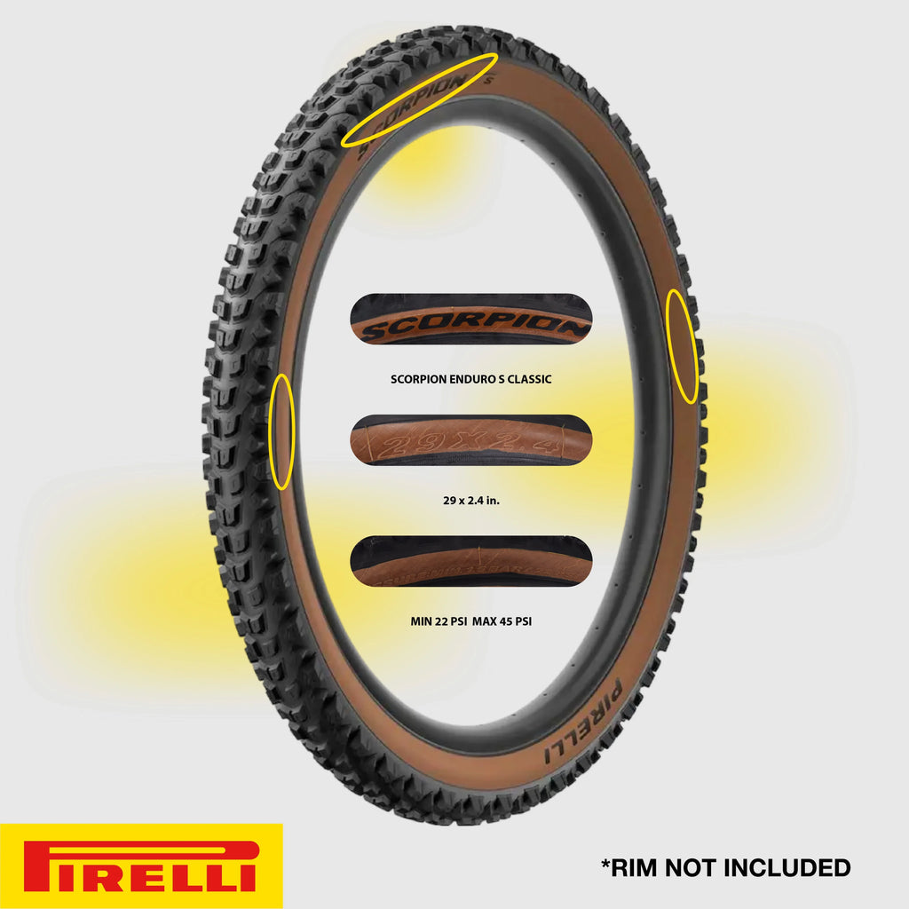 Pirelli Sizecorpion Enduro Size Classic 29" x 2.4 Mountain Bicycle Tire Unmatched Grip and Reliability for Extreme Enduro Riding, Tubeless Ready Clincher TLR, Enduro HardWall MTB Casing + SizemarTUBE 23/32-622