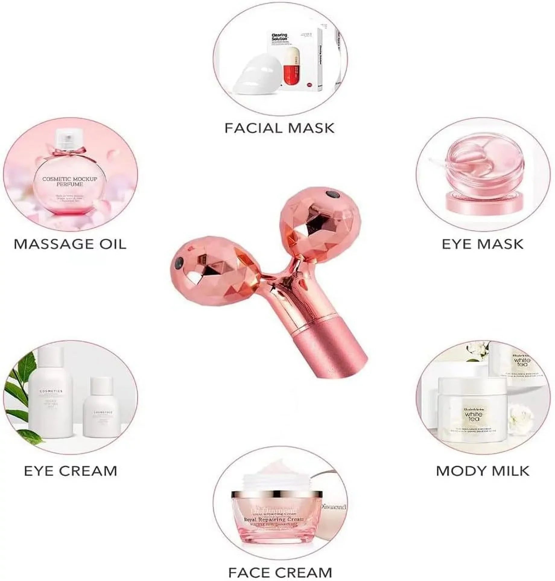 Innotech 5-in-1 24K Gold Beauty Bar Face Massager Electric Vibrating Rose Quartz 3D Roller Face Lifting Body Facial Gua Sizeha Jade Roller