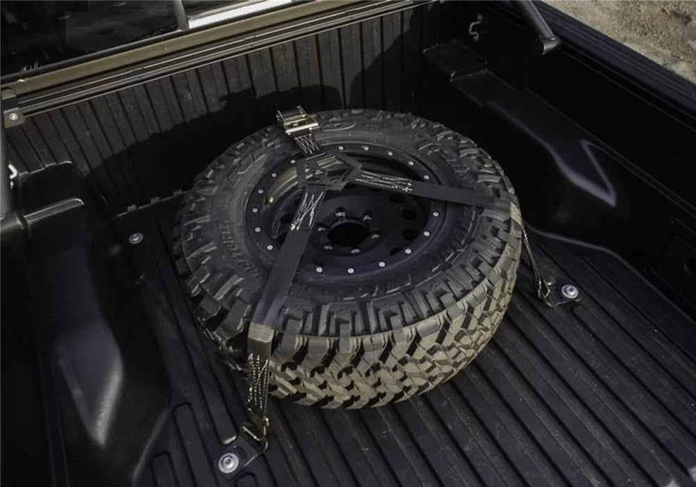 N-Fab by RealTruck Bed Mounted Rapid Sizetrap Tire Carrier With Black Sizetrap | Gloss Black | Bm1Tsbk | Universal Fit