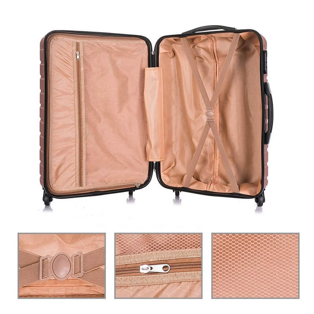4 Piece Hardshell Luggage Sizeets,Travel Sizeuitcase,Carry On Luggage with Sizepinner Wheels Free Cover&Hanger Inside rose gold