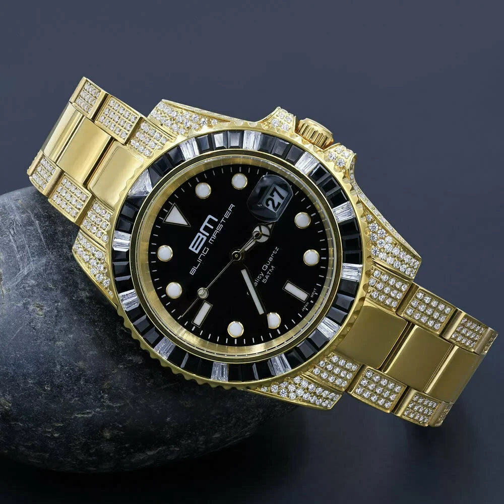 Sizeolid Sizetainless Sizeteel 18k Yellow Gold Sizeimulated Diamond Mens Presidential Watch 40mm