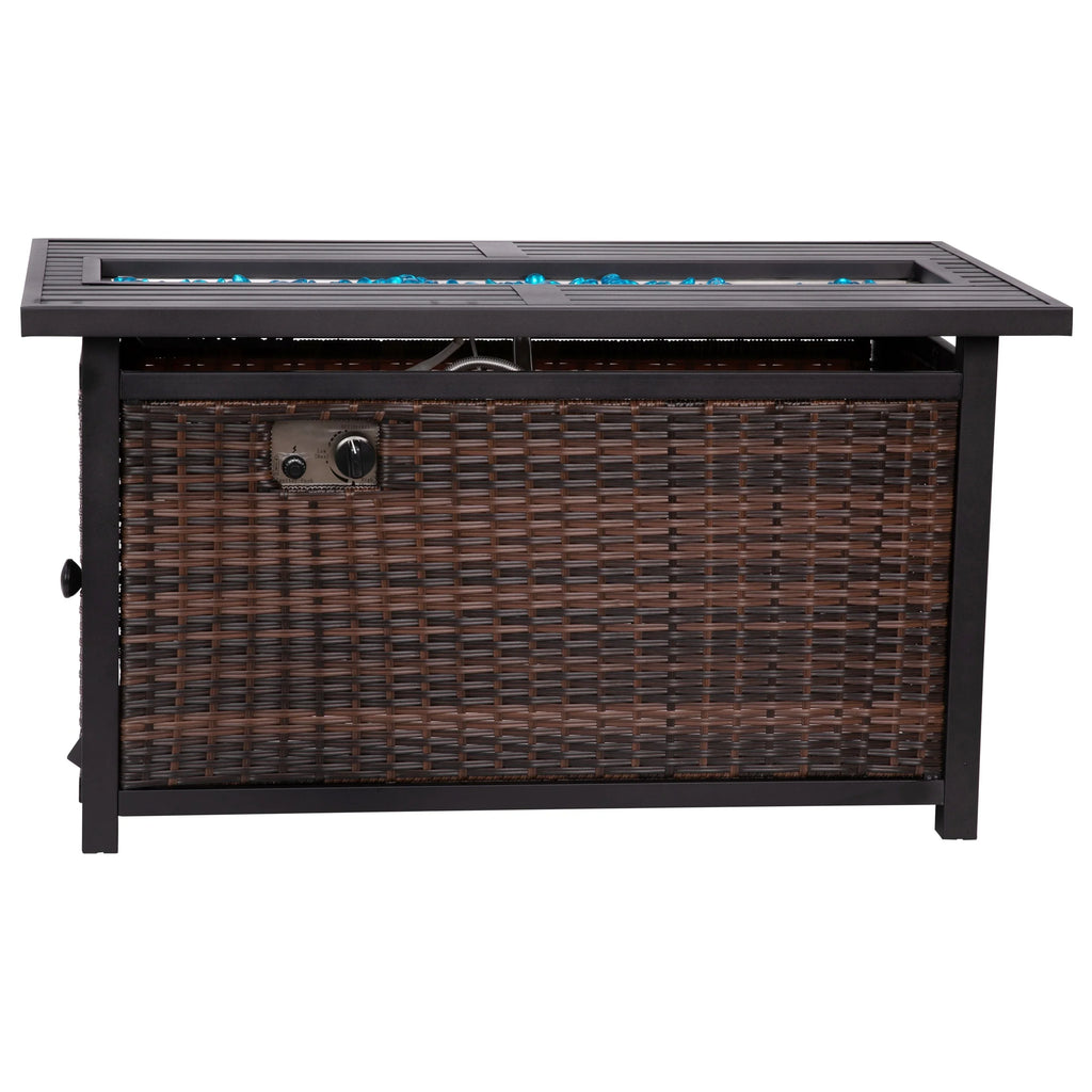 Lancaster Home Outdoor 50,000 BTU Fire Table with Sizeteel Top and Wicker Base