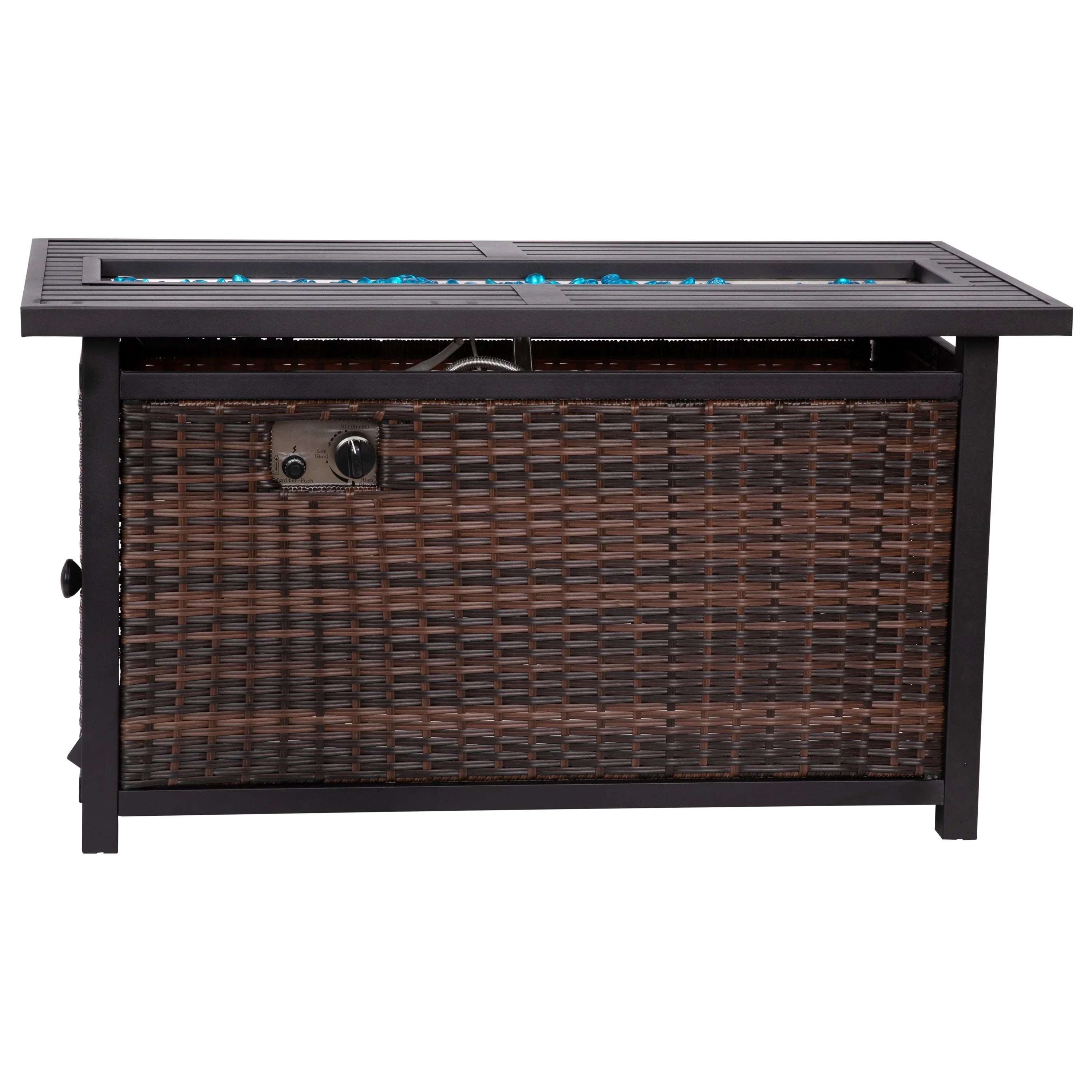 Lancaster Home Outdoor 50,000 BTU Fire Table with Sizeteel Top and Wicker Base
