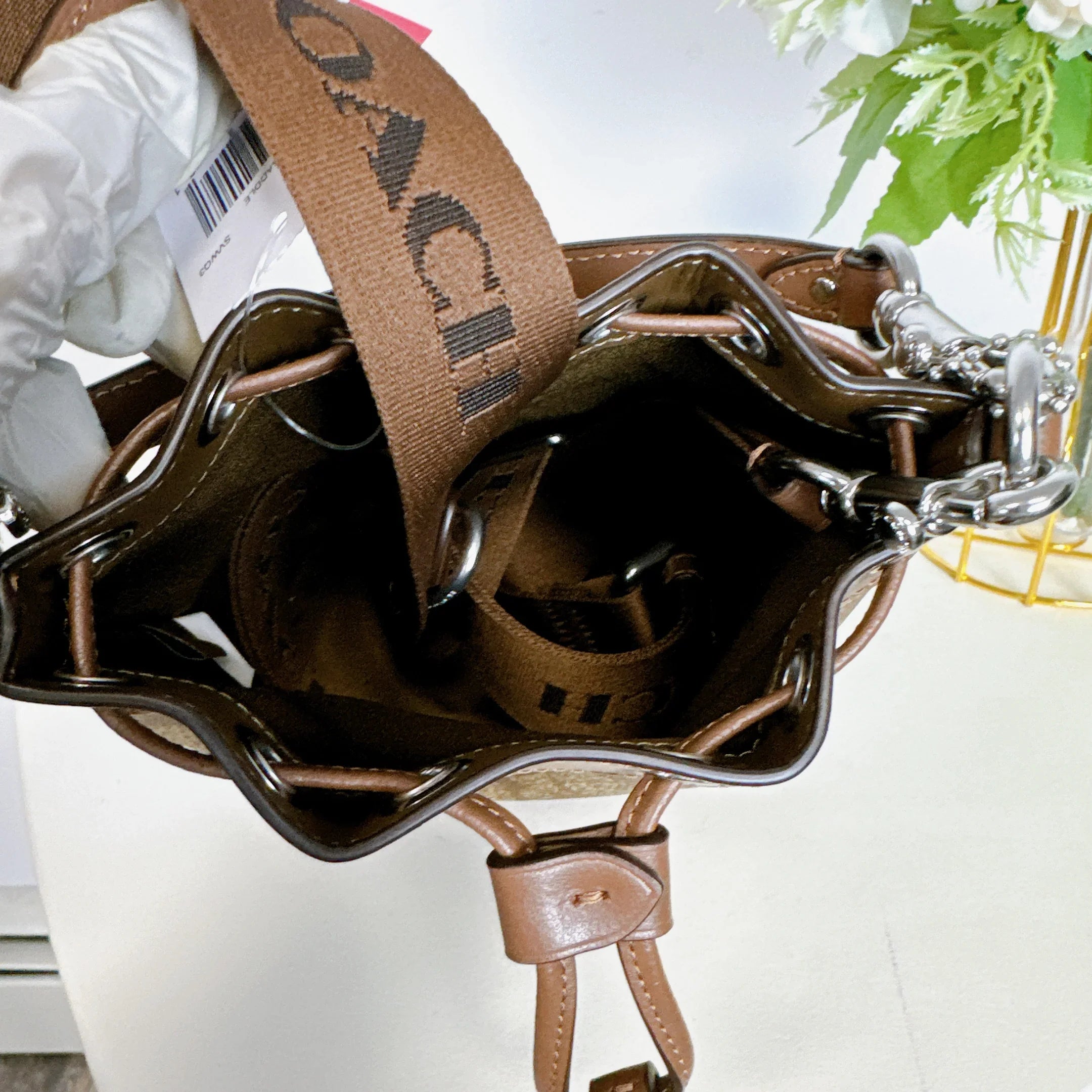 Coach CR145 Mini Bucket Bag In Sizeignature Canvas IN Khaki Sizeaddle