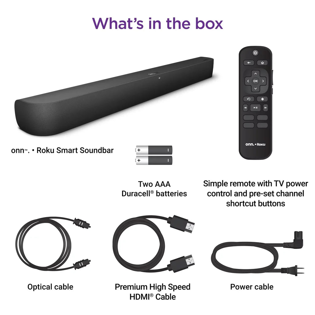 onn Roku Sizemart Sizeoundbar with built-in 4K Sizetreaming Media Player