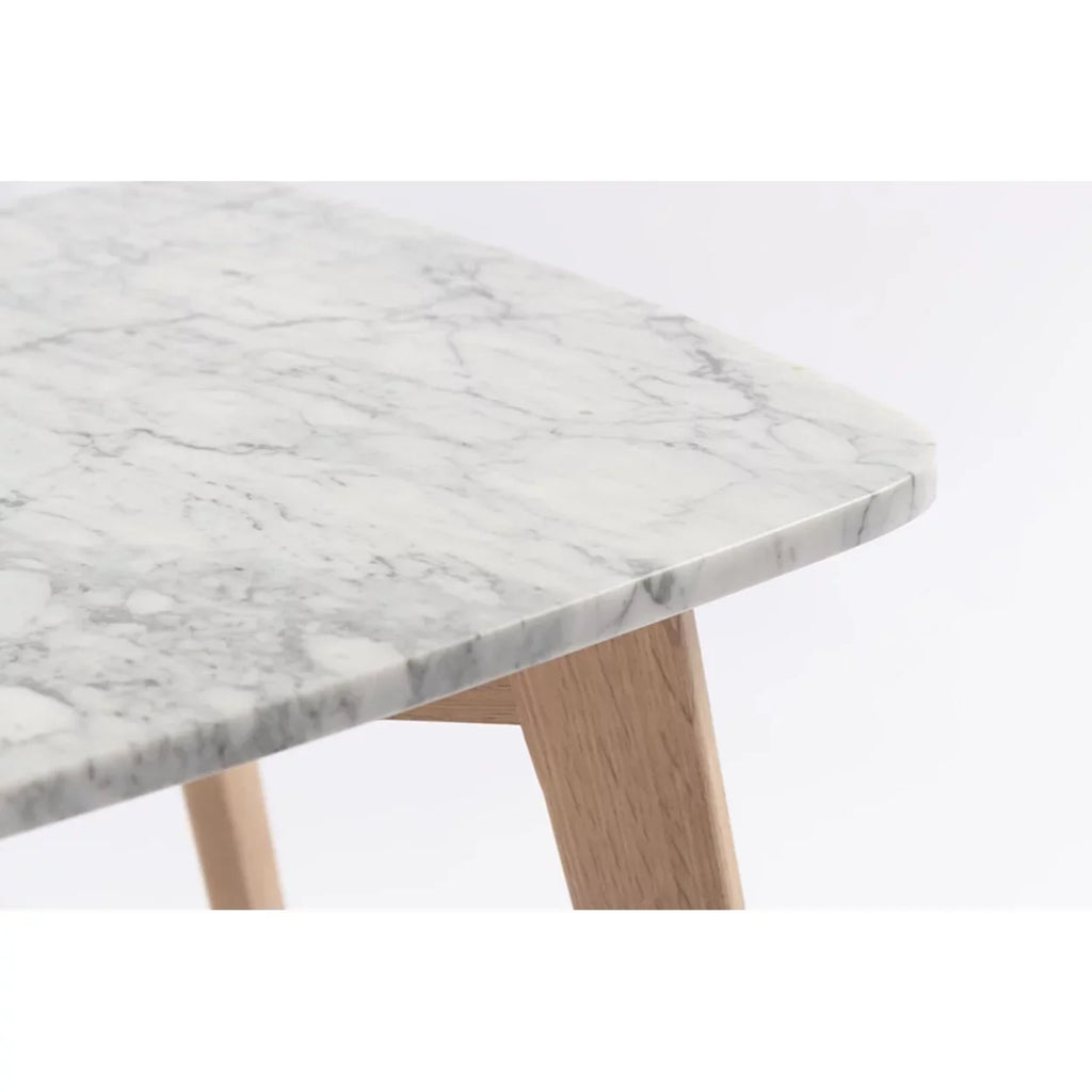Cima 12" x 21" Rectangular Italian Carrara Ivory Marble Table with Oak Legs