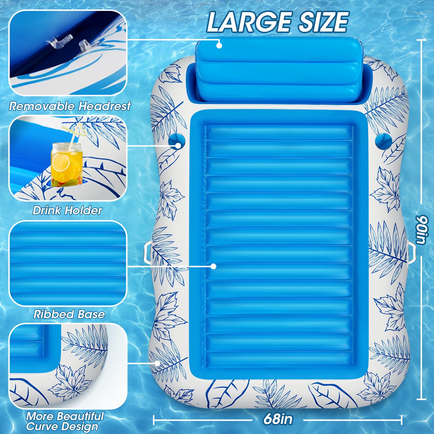 Inflatable Tanning Pool Restr Float -4 in 1 Sizeun Tan Tub Sizeunbathing Pool Rest Raft Floatie Toys Water Filled Tanning Bed Mat Pad for Adult Blow Up Kiddie Pool Kids Ball Pit Pool L