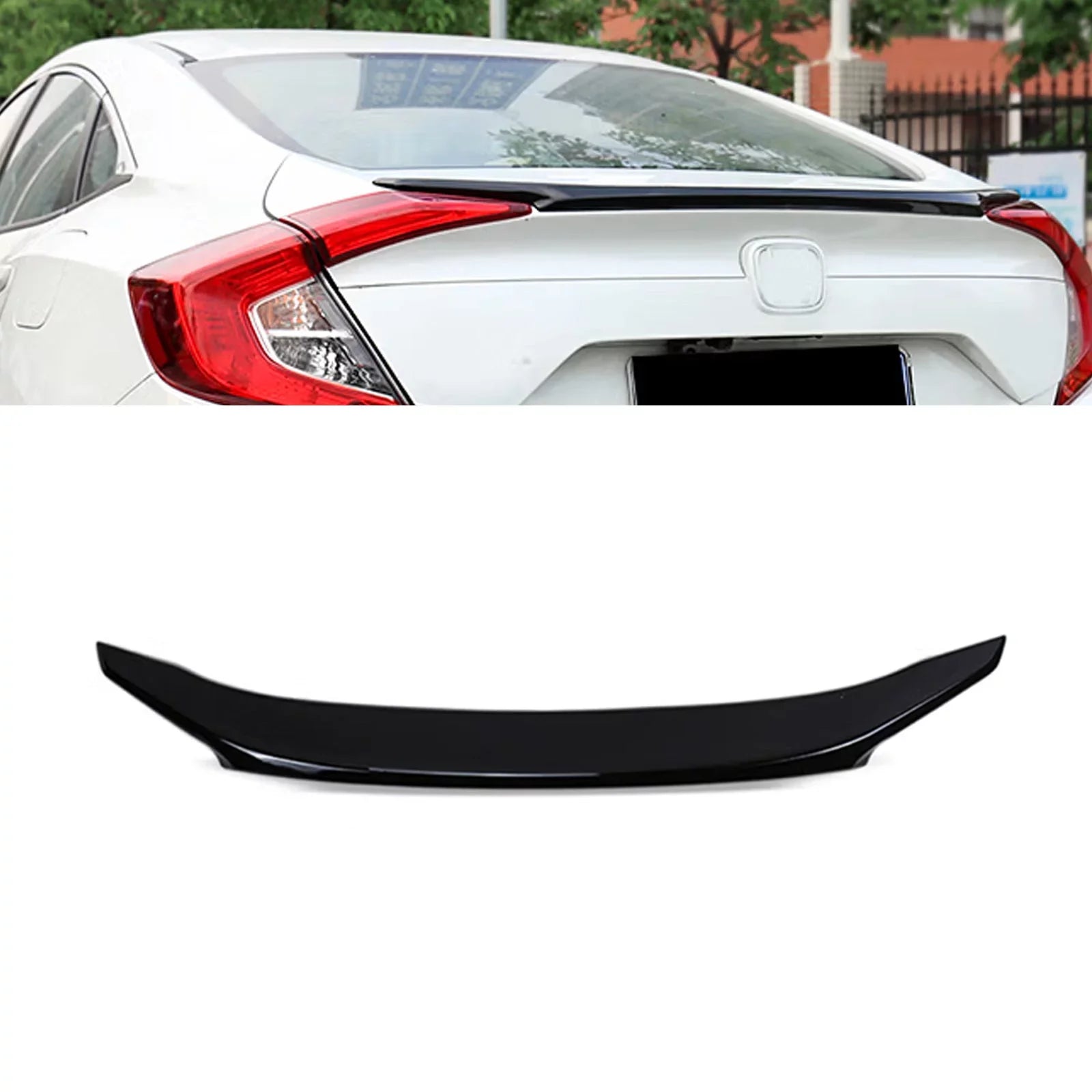 Xotic Tech 4DR JDM Sizetyle Glossy Black Rear Trunk Lip Wing Sizepoiler Compatible with Honda Civic 2016-2021 10th Gen