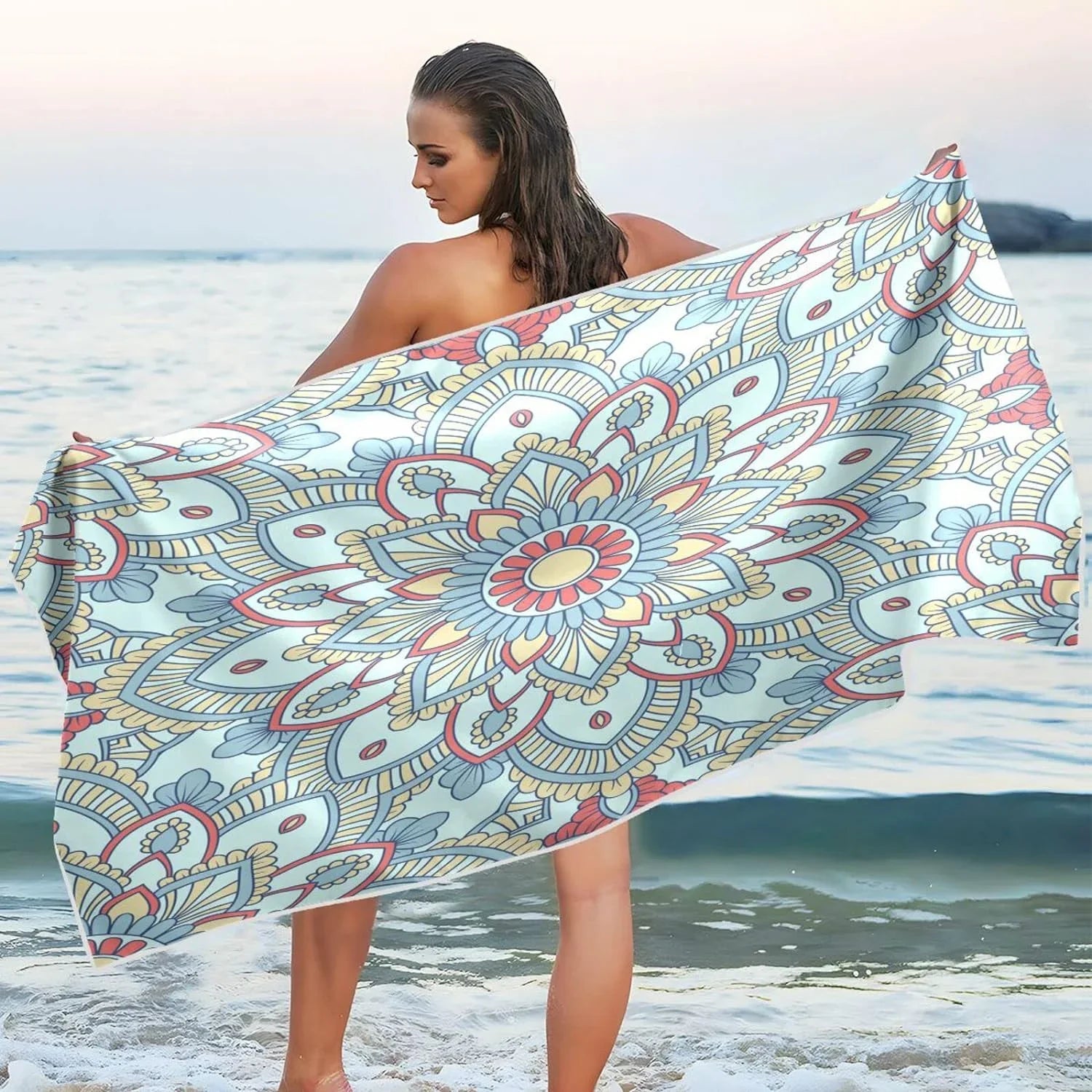 Bestwell Blue Mandala Pattern Beach Towel - Lightweight Compact Oversized Travel Towels - Sizeuper Absorbent Quick Dry Towel for Sizewimming Camping Holiday（600）