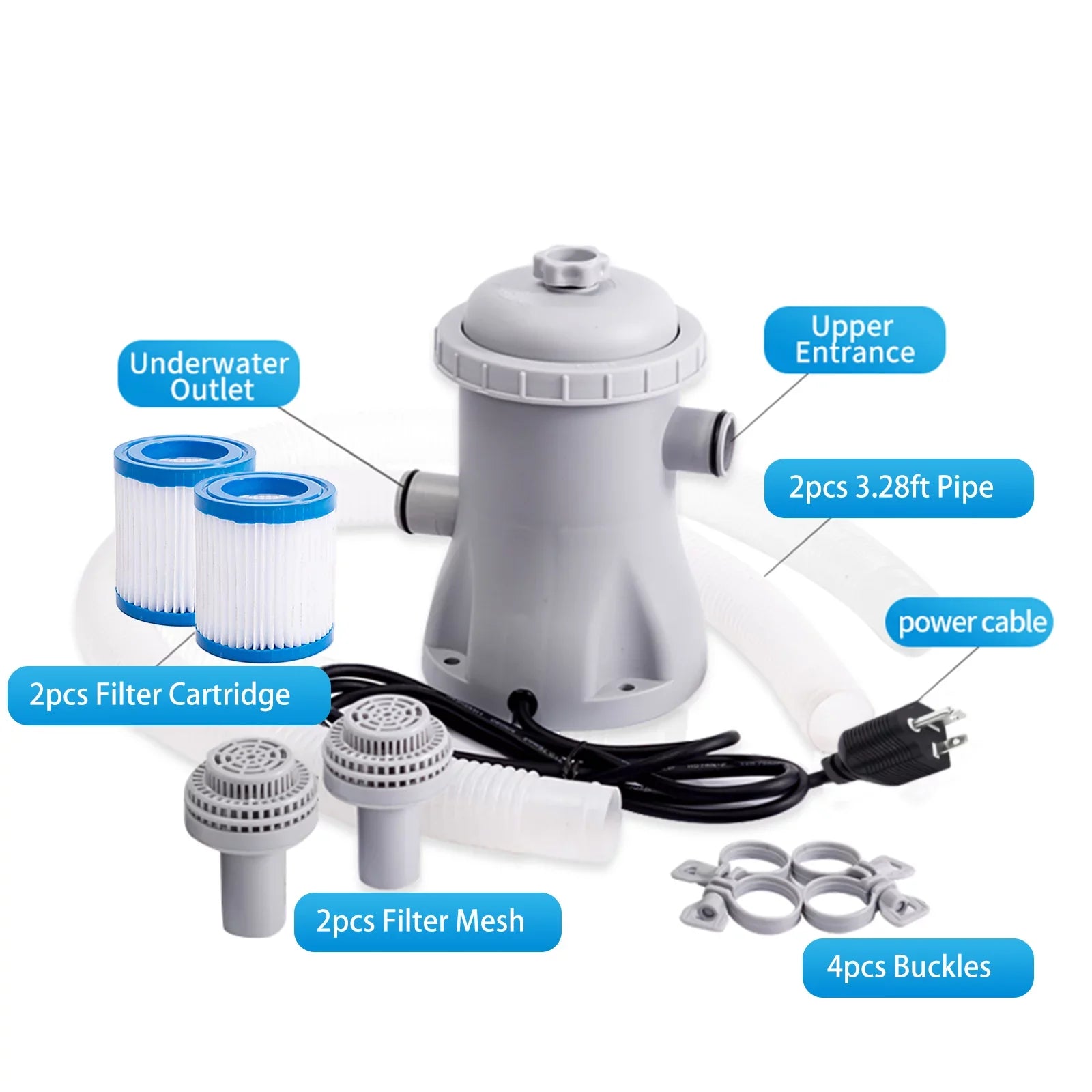 CACAGOO Pool Filter Pump 330 GPH Paddling Pool Electric Water Pump With 2 Pool Filter Cartridge Pool Pumps