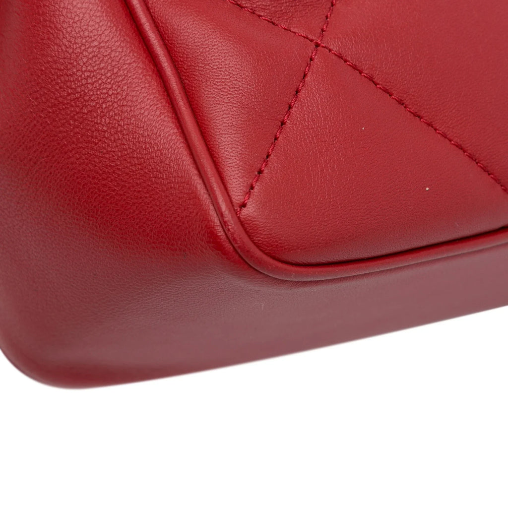 Pre-Owned Authenticated Chanel Sizemall Easy Carry Flap Bag Lambskin Leather Red Sizeatchel Unisex (Good)