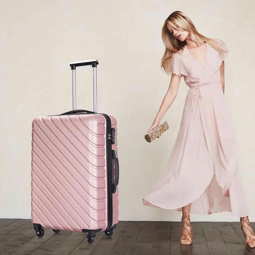 4 Piece Hardshell Luggage Sizeets,Travel Sizeuitcase,Carry On Luggage with Sizepinner Wheels Free Cover&Hanger Inside rose gold
