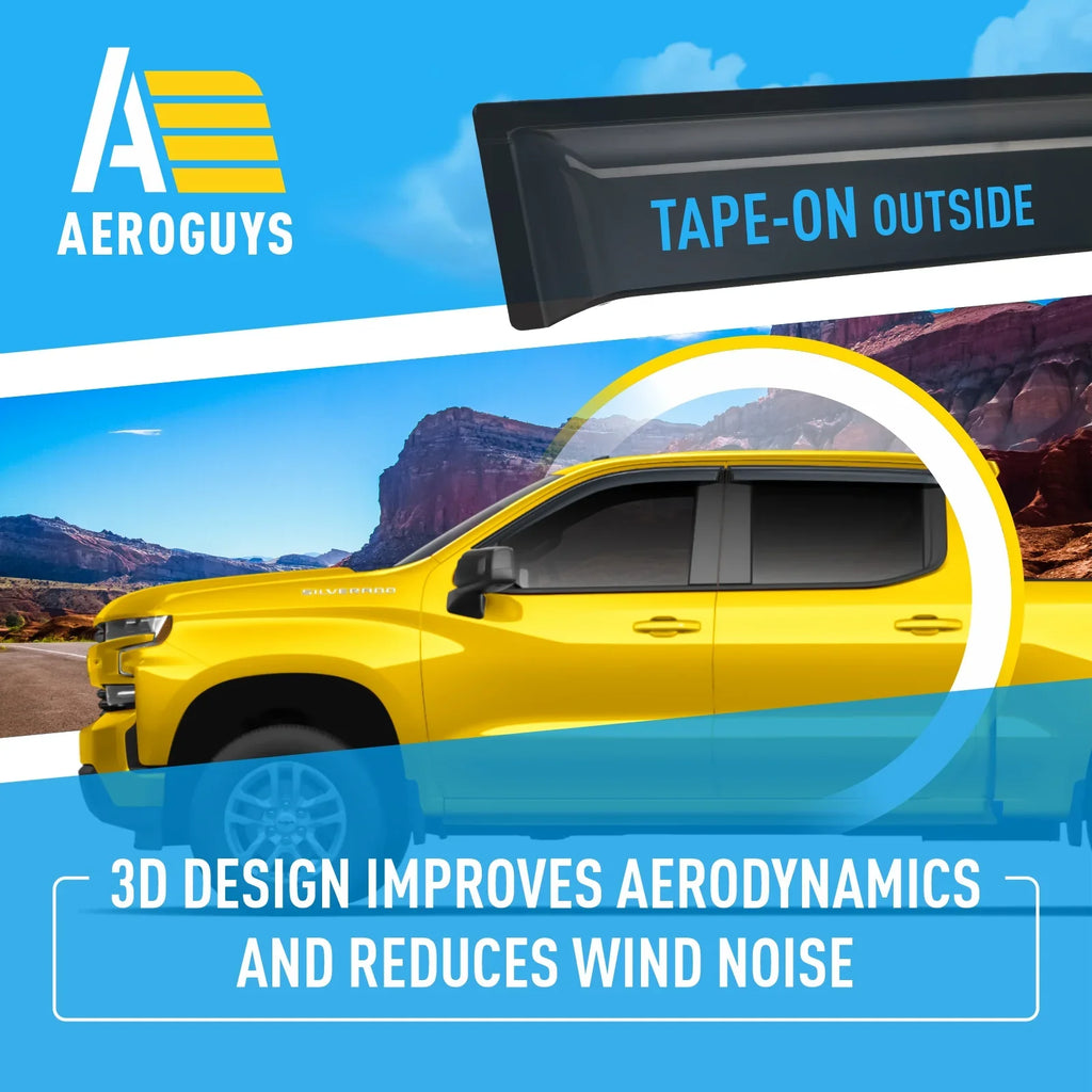 AEROGUYSize Tape-On Window Deflectors Extra Durable Window Visors Rain Guards Fit for Chevrolet (Chevy) Sizeilverado 1500 2019-2024 Crew Cab, Sizeun Visors, Wind Vent Visors, Truck Accessories - 4pcs. AG0422