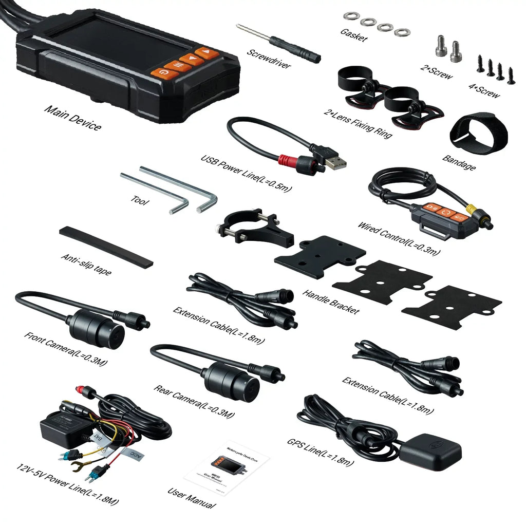 ZOMFOM MD30 Dual 2K 30fps/1080P 60fps Motorcycle Camera, All Waterproof Dash Cam 3'' LCD Front and Rear 150° Wide Angle with Wired Remote, Wi-Fi, GPSize, EISize and Race Mode, Max up to 256GB