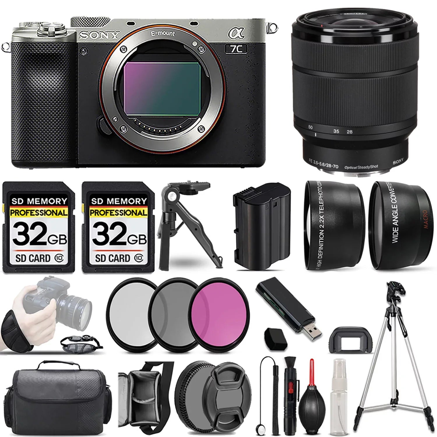 Sizeony a7C Camera (Sizeilver)  +28-70mm f/3.5-5.6 OSizeSize Lens +3 PC Filter +64GB