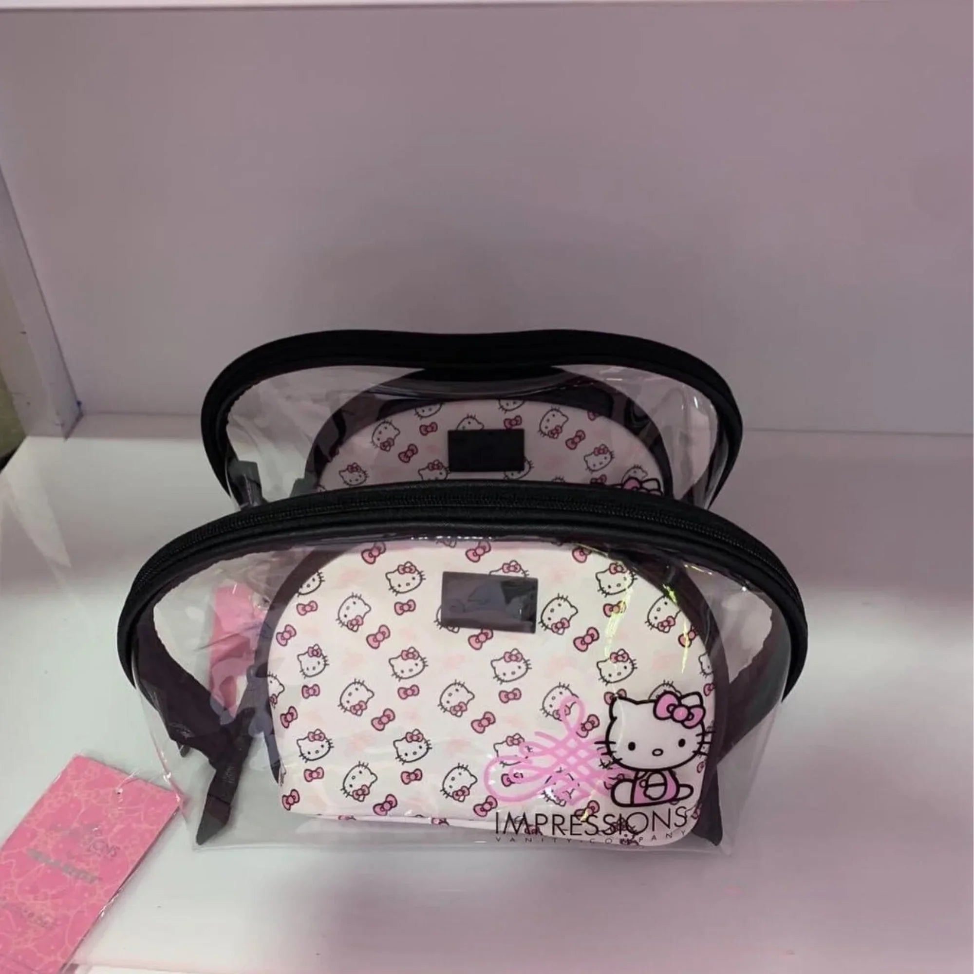 Impressions Vanity Hello Kitty 2 Pcs Nested Clutch Purses, Waterproof Travel Makeup Clutch Bag (Ivory)