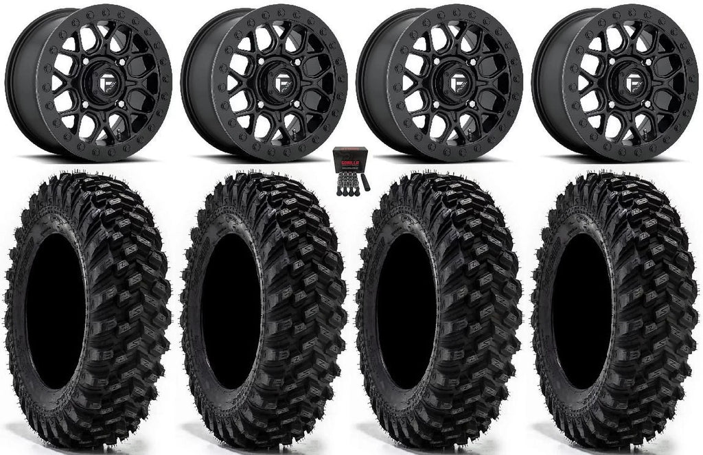 Fuel Tech Beadlock 15" Wheels Black 32" Warrior XT Tires Kawasaki Mule Pro FXT