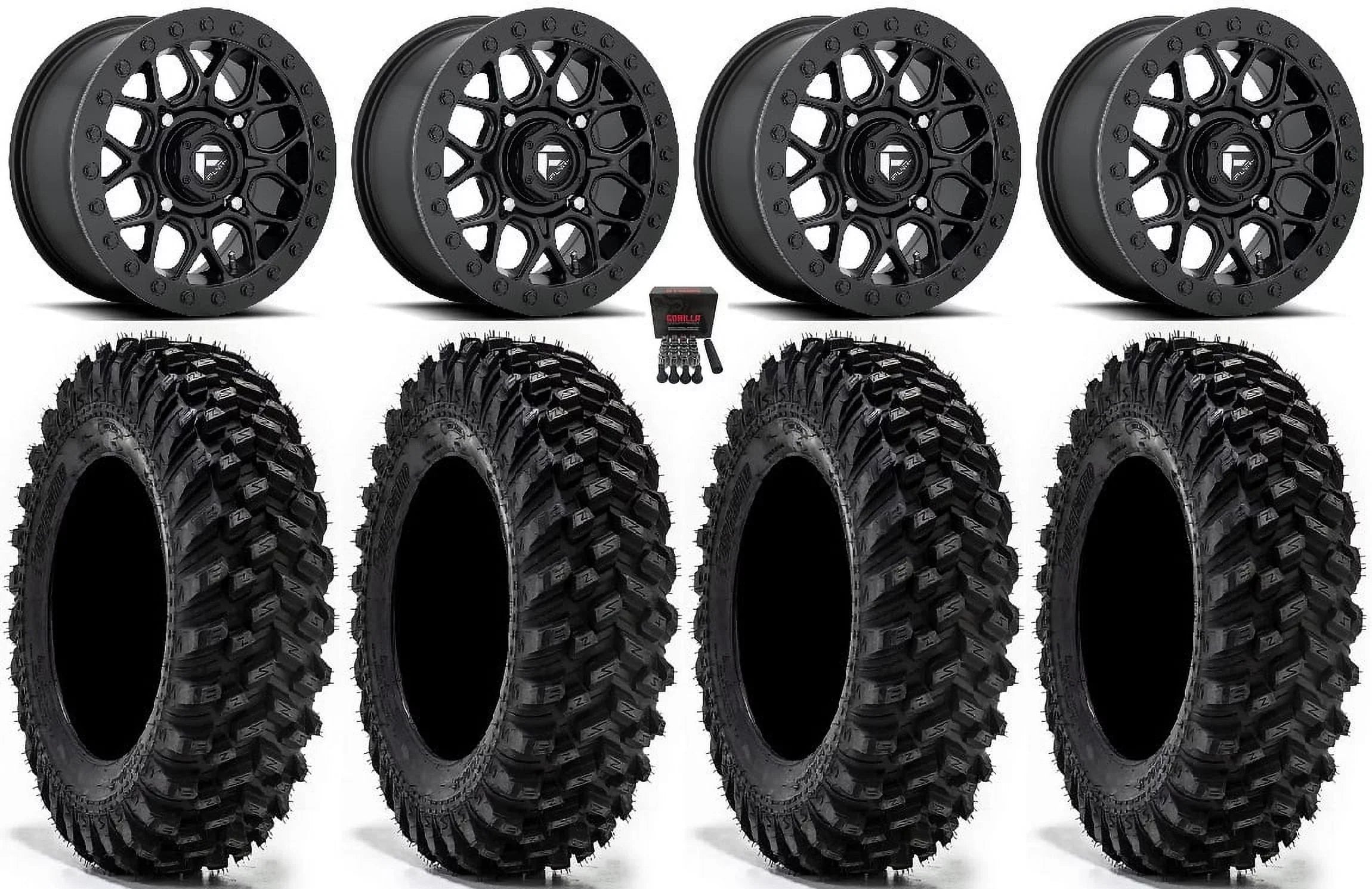 Fuel Tech Beadlock 15" Wheels Black 32" Warrior XT Tires Kawasaki Mule Pro FXT