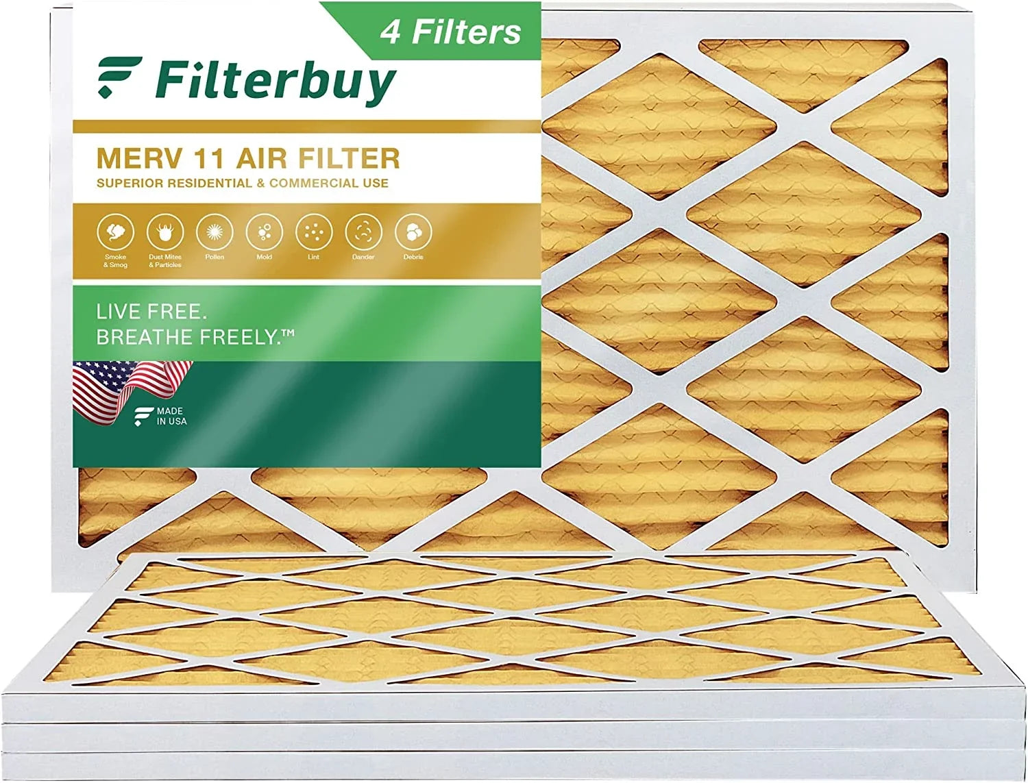 Filterbuy 20x36x1 MERV 11 Pleated HVAC AC Furnace Air Filters (4-Pack)