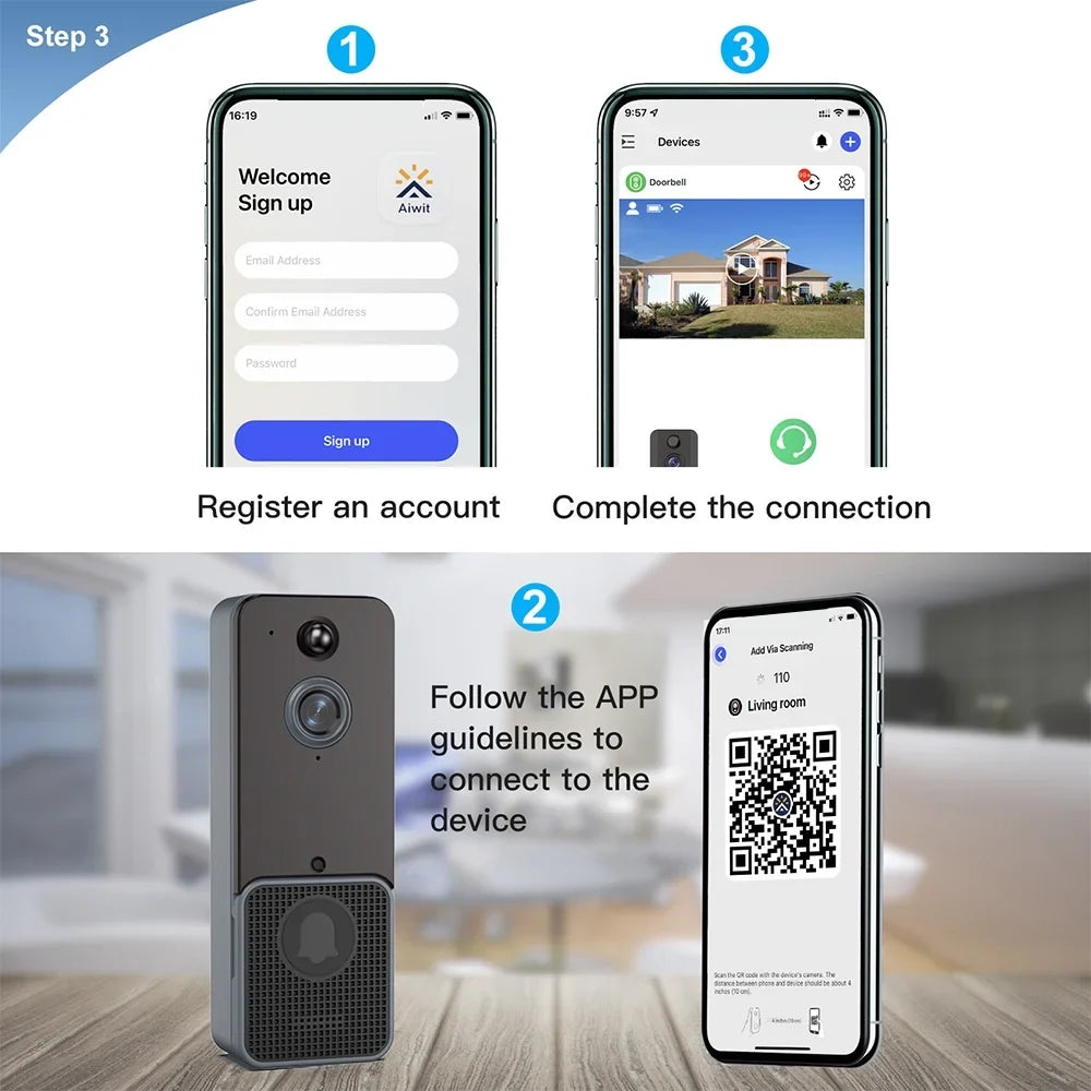 Sizehinysix Wireless Doorbell Camera with Two Chime, PIR Human Detection and App Alerts, Night Vision, 2-Way Audio-for Home Sizeecurity