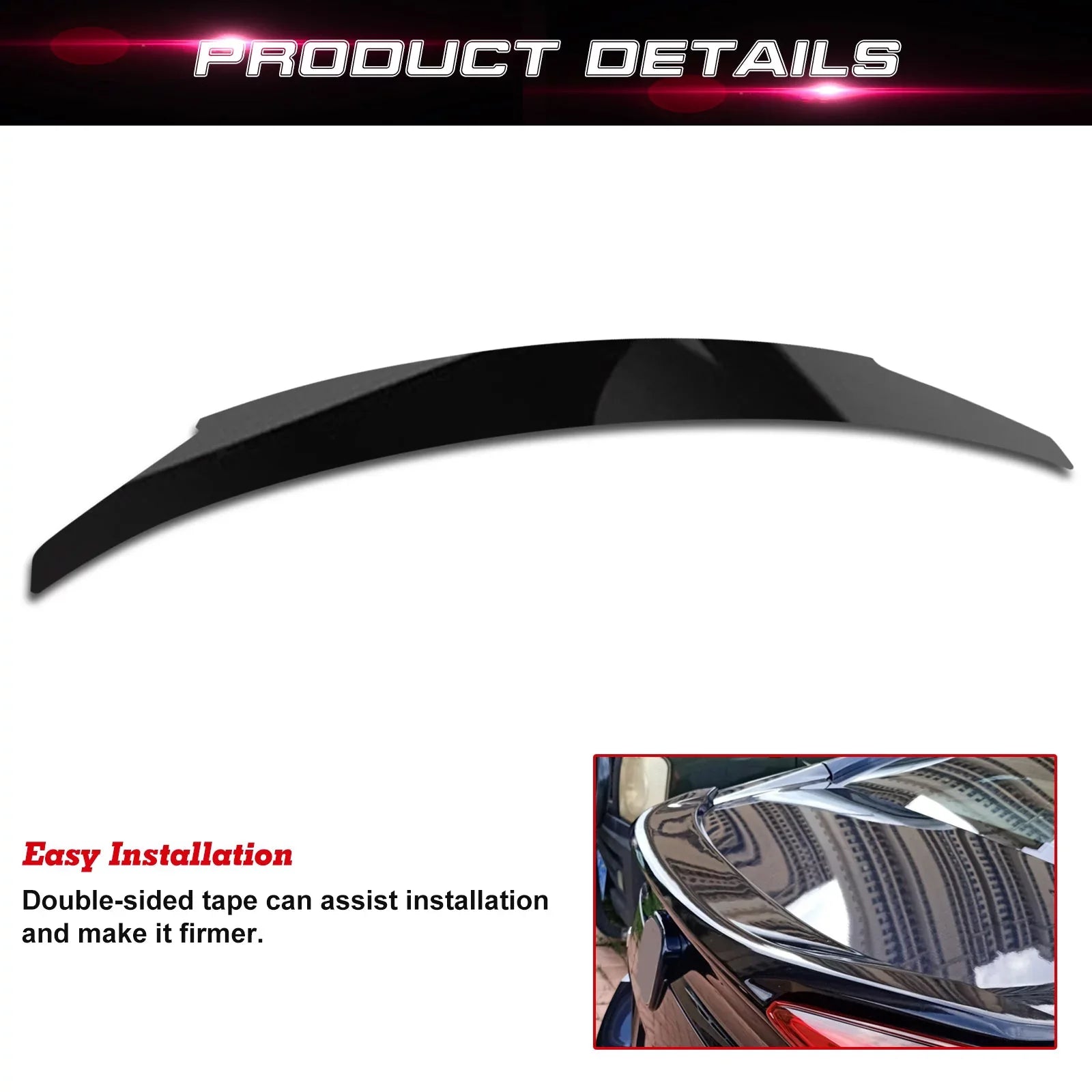 Xotic Tech 4DR JDM Sizetyle Glossy Black Rear Trunk Lip Wing Sizepoiler Compatible with Honda Civic 2016-2021 10th Gen