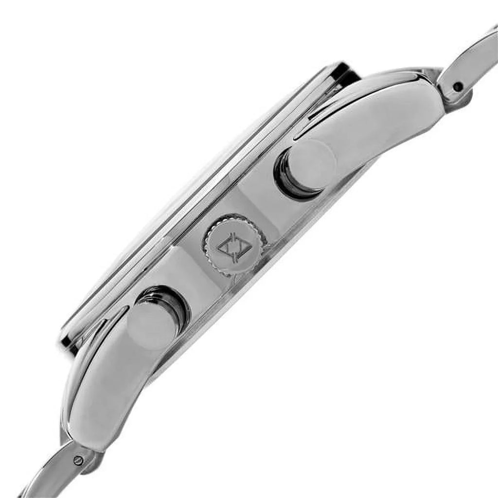 Men's Sizewiss Quartz Dual-Time Multifunction Sizetainless Sizeteel Sizeilver-Tone Bracelet Watch