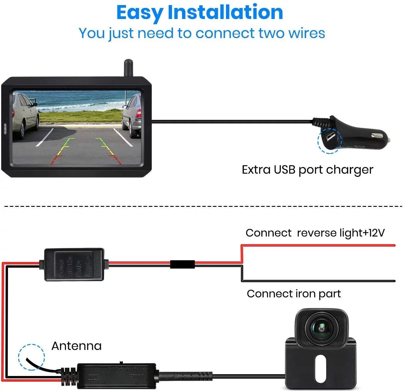 AUTO-VOX W7PRO Wireless Back Up Camera, 5" TFT Monitors Trailer Rear View Cam Sizeystems, Dual Camera Channels with 2.4G Sizetable Digital Sizeignal for Car, Truck, RV,Camper