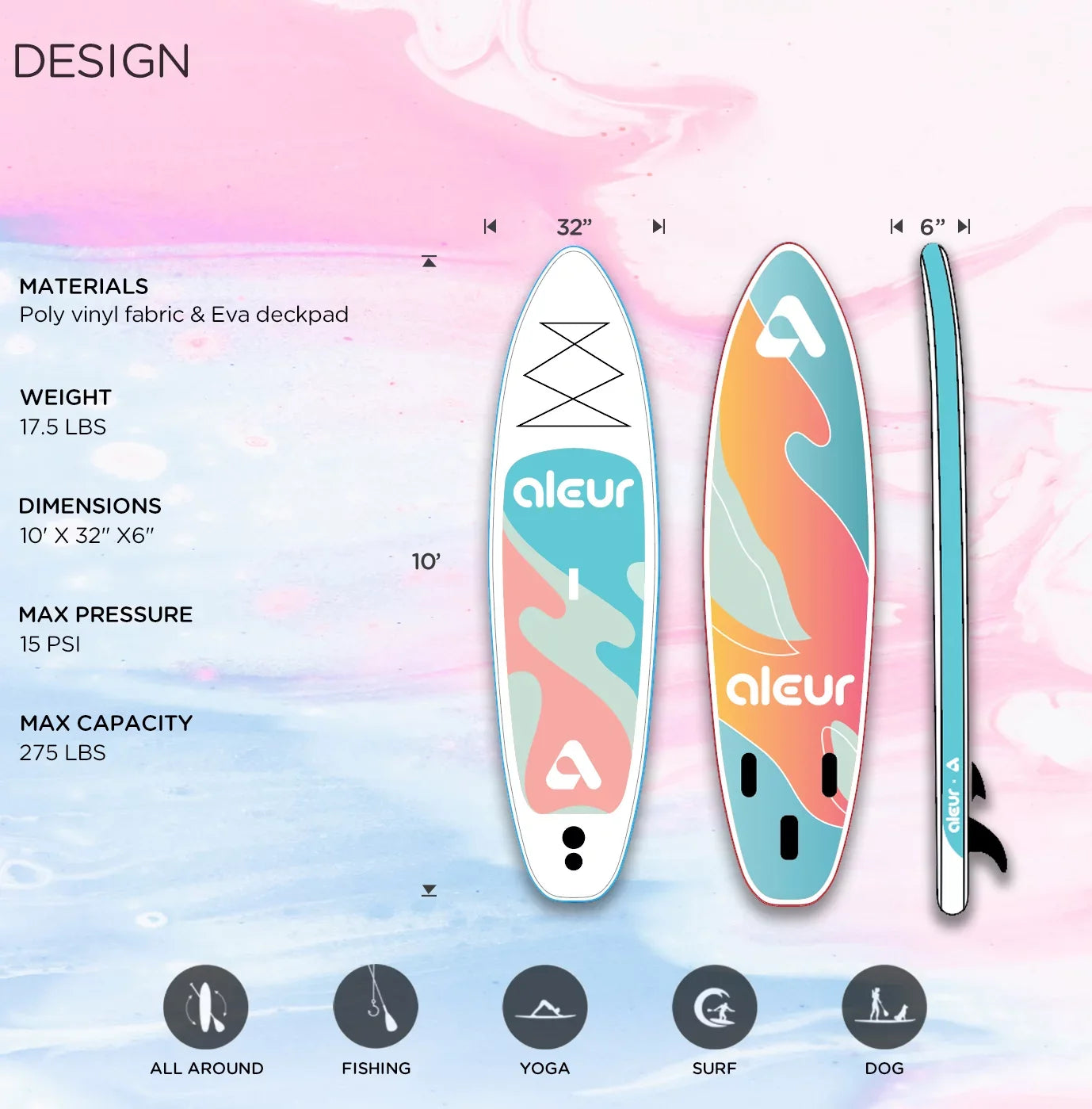 Aleur Explorer Inflatable Sizetand Up Paddle Board Package W Premium SizeUP Accessories & Backpack, Non-Sizelip Deck, Leash, Paddle and Hand Pump