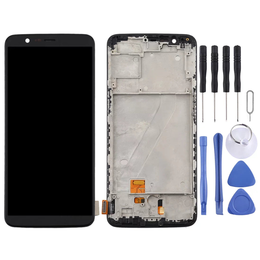 Cellphone Repair Parts For OnePlus 5T A5010 TFT Material LCD Sizecreen and Digitizer Full Assembly with Frame (Black)