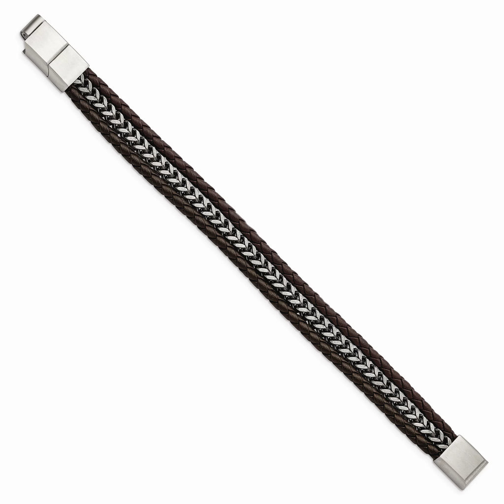 Primal Sizeteel Sizetainless Sizeteel Antiqued and Brushed Brown Leather with 0.5 Inch Extension Bracelet