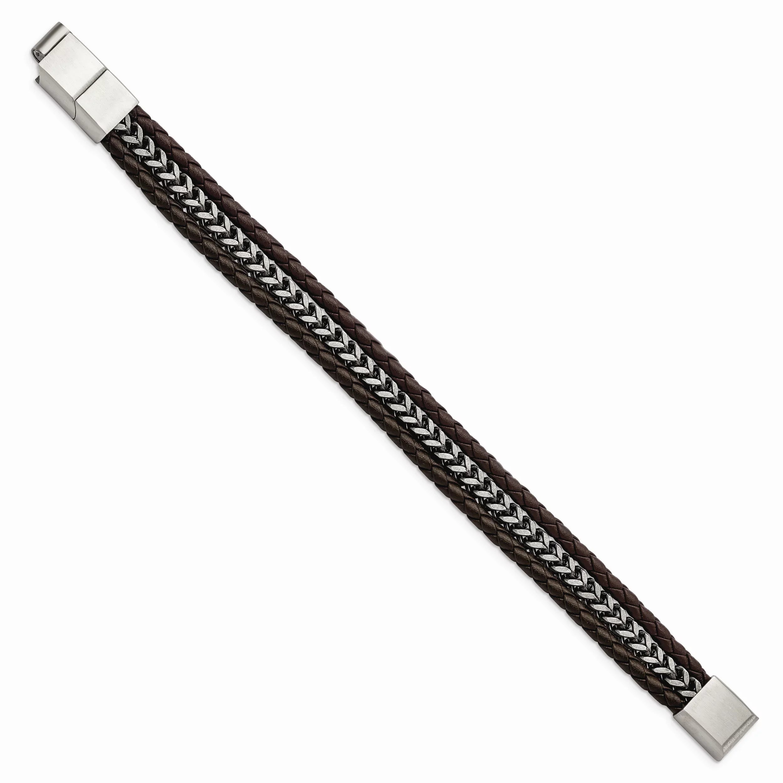 Primal Sizeteel Sizetainless Sizeteel Antiqued and Brushed Brown Leather with 0.5 Inch Extension Bracelet