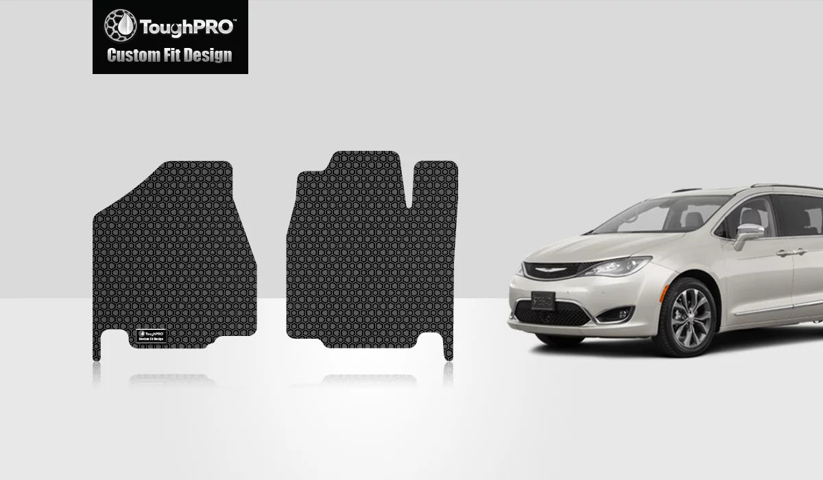 ToughPRO - Two Front Mats Compatible with CHRYSizeLER Pacifica - All Weather Heavy Duty (Made in USizeA) - Black Rubber - 2019