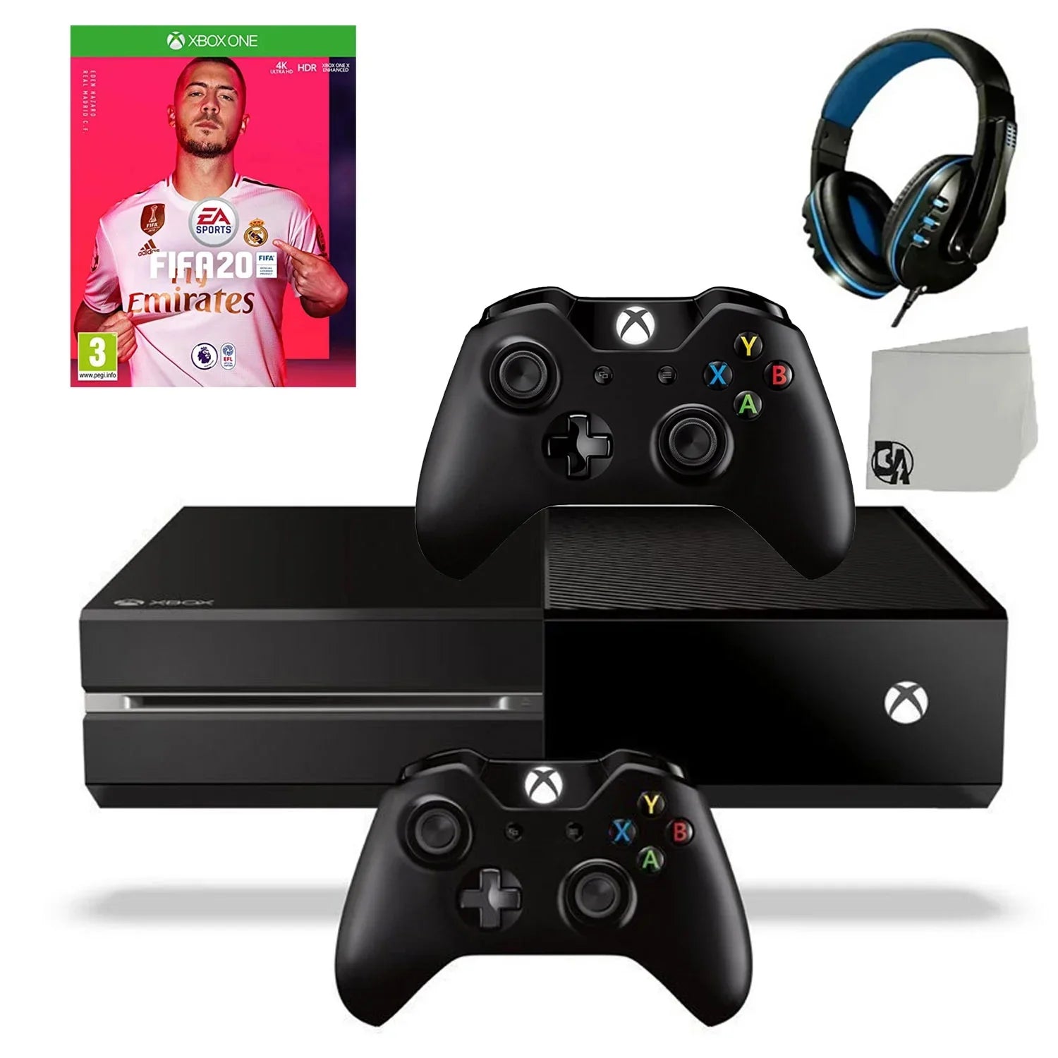 Microsoft Xbox One Original 500GB Gaming Console Black Headset 2 Controller Included With FIFA-20 Game BOLT AXTION Bundle Used