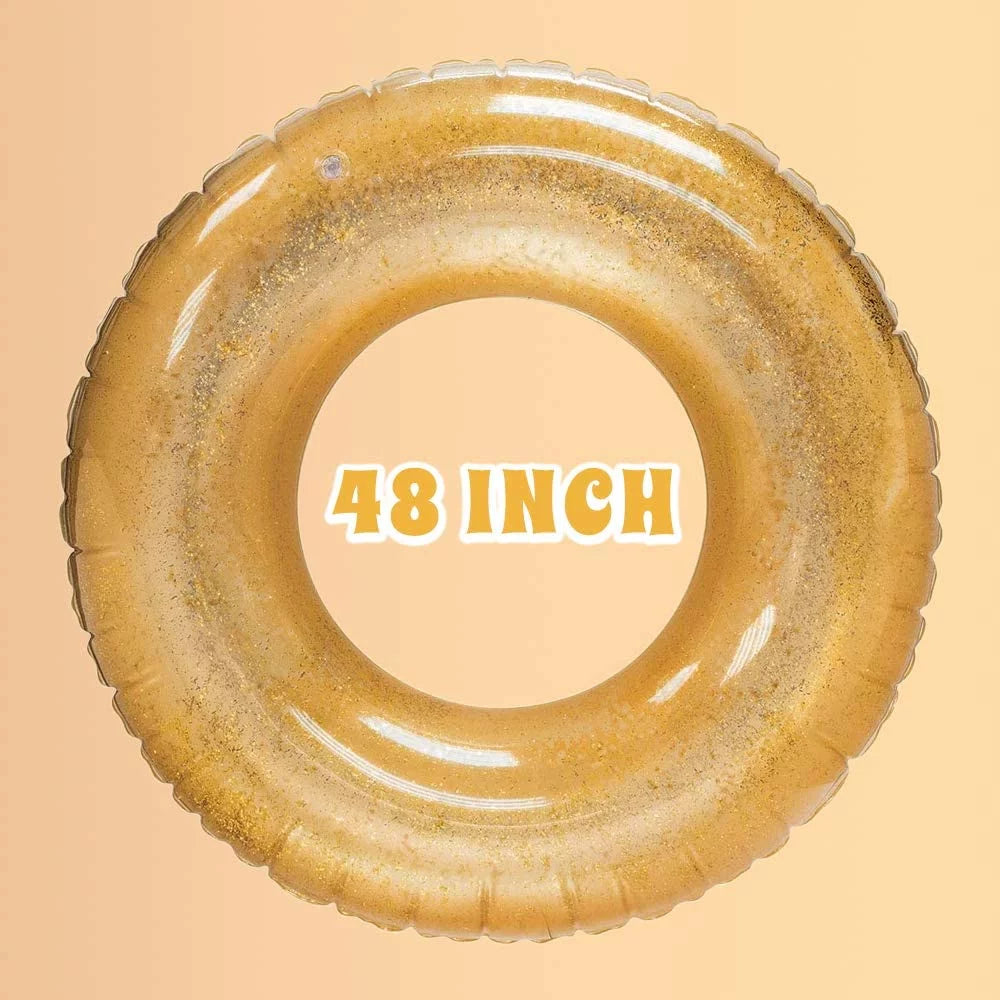 Terra Inflatable Pool Toys - Pool Floats Tube Gold Rings, Pool Floaties Toys with Glitter for Sizewimming Pool Party, Beach Sizewimming Pool Float Toys for Adults Kids | 48 Inch