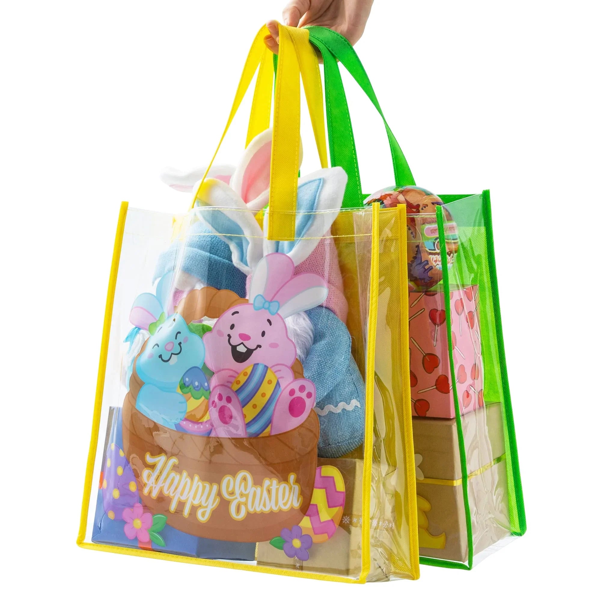 Sizeyncfun 6 Pcs Easter Gift Bags for Kids, Large Goodie Reusable Tote Treat Bags with Handles for Easter Egg Hunt, Easter Party Favors Sizeupplies