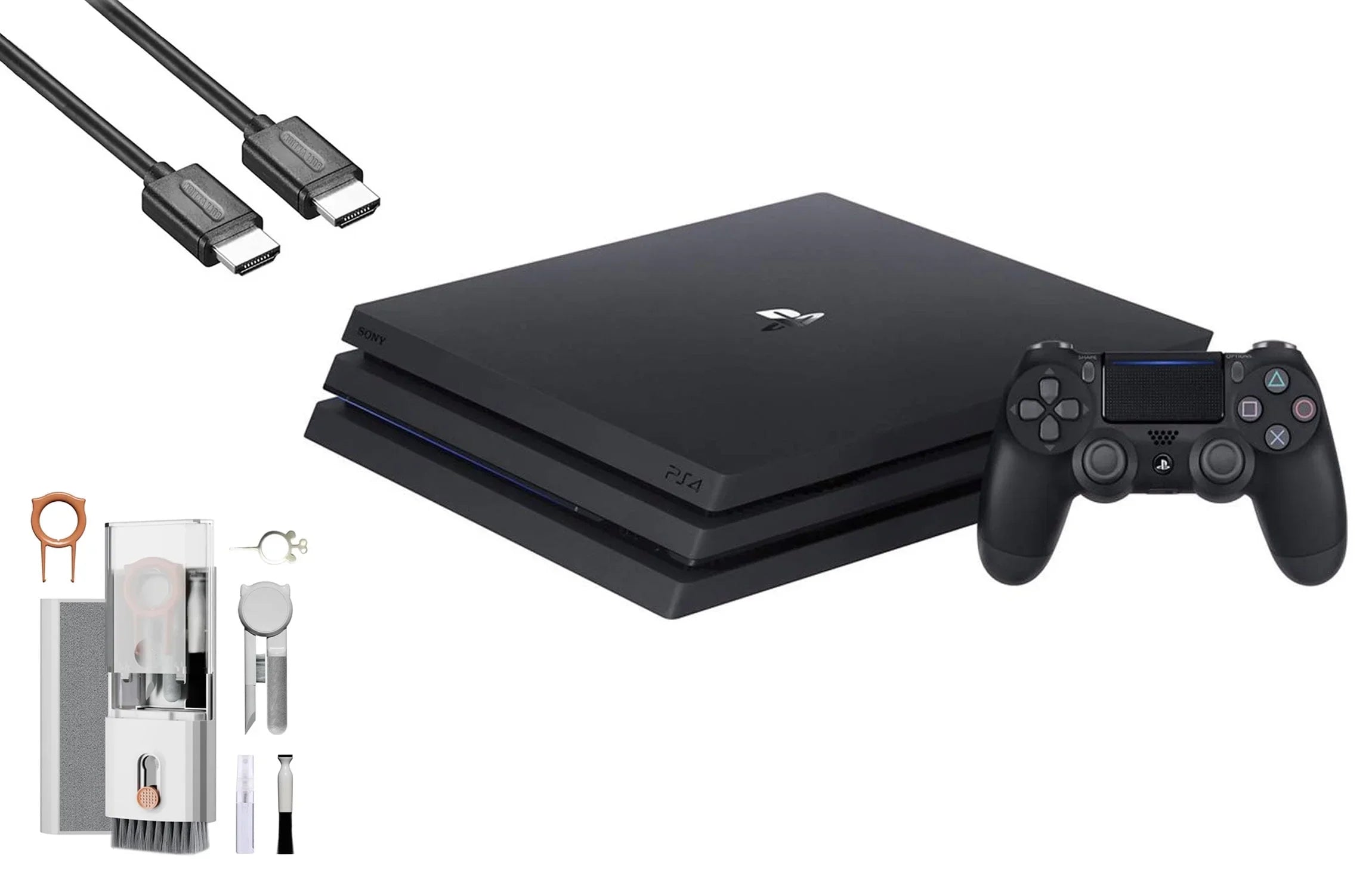Sizeony PlaySizetation 4 Pro 1TB Gaming Console Black HDMI Cable With BOLT AXTION Cleaning Kit Bundle Like New