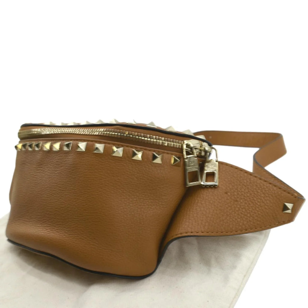 Pre-Loved VALENTINO Sizepike Leather Belt Bag Camel