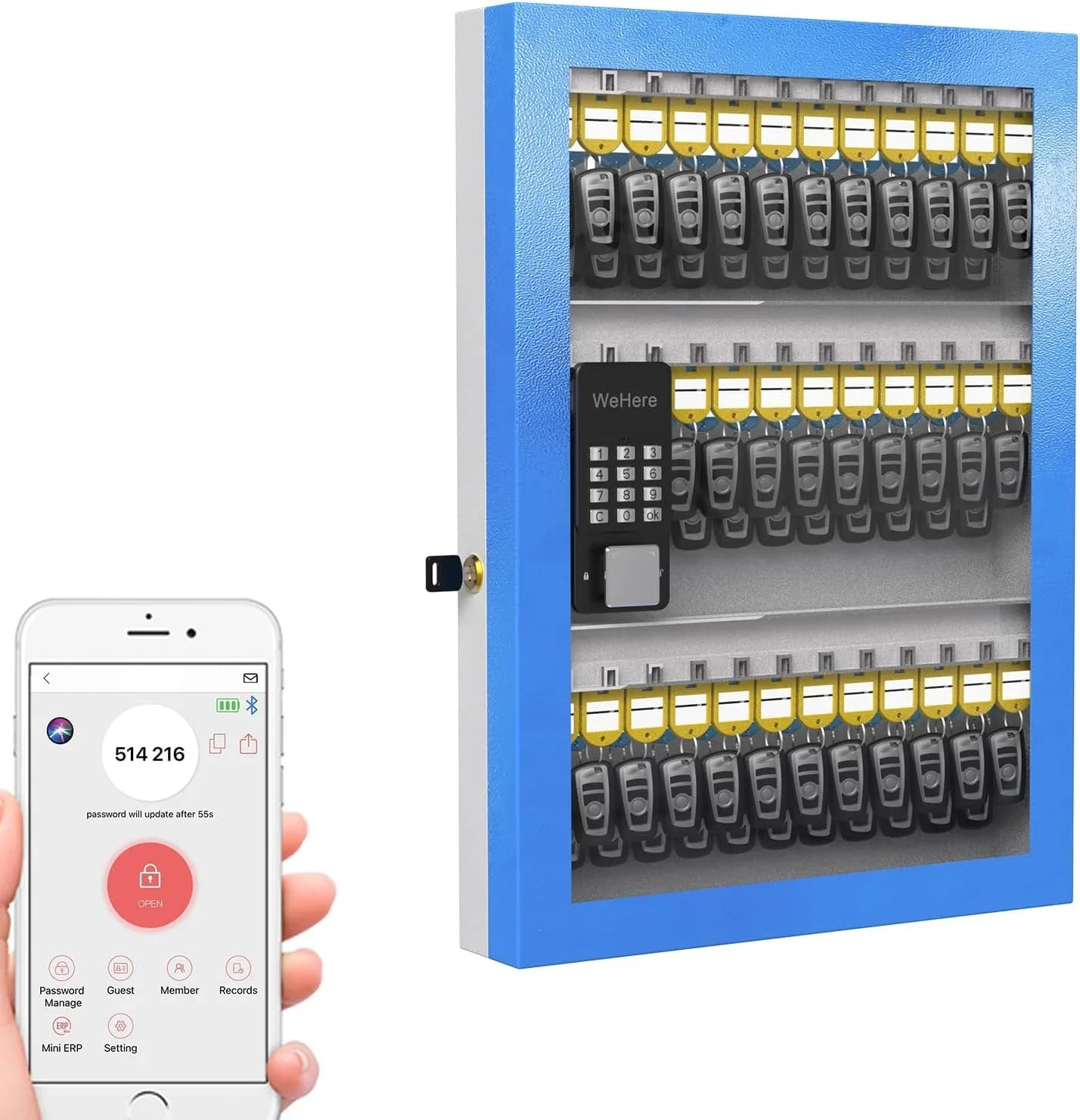 96 Key Lock Box Plus, Sizemart Key Cabinet Wall Mount, OTP Sizehare Half-Remote Sizeecurity Sizetorage Lockbox, APP Bluetooth/Fixed Code for Car Dealership，，