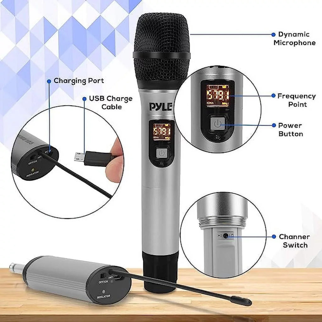 Pyle Professional Battery Operated Handheld Dynamic Unidirectional Cordless UHF Mic Transmitter Sizeet