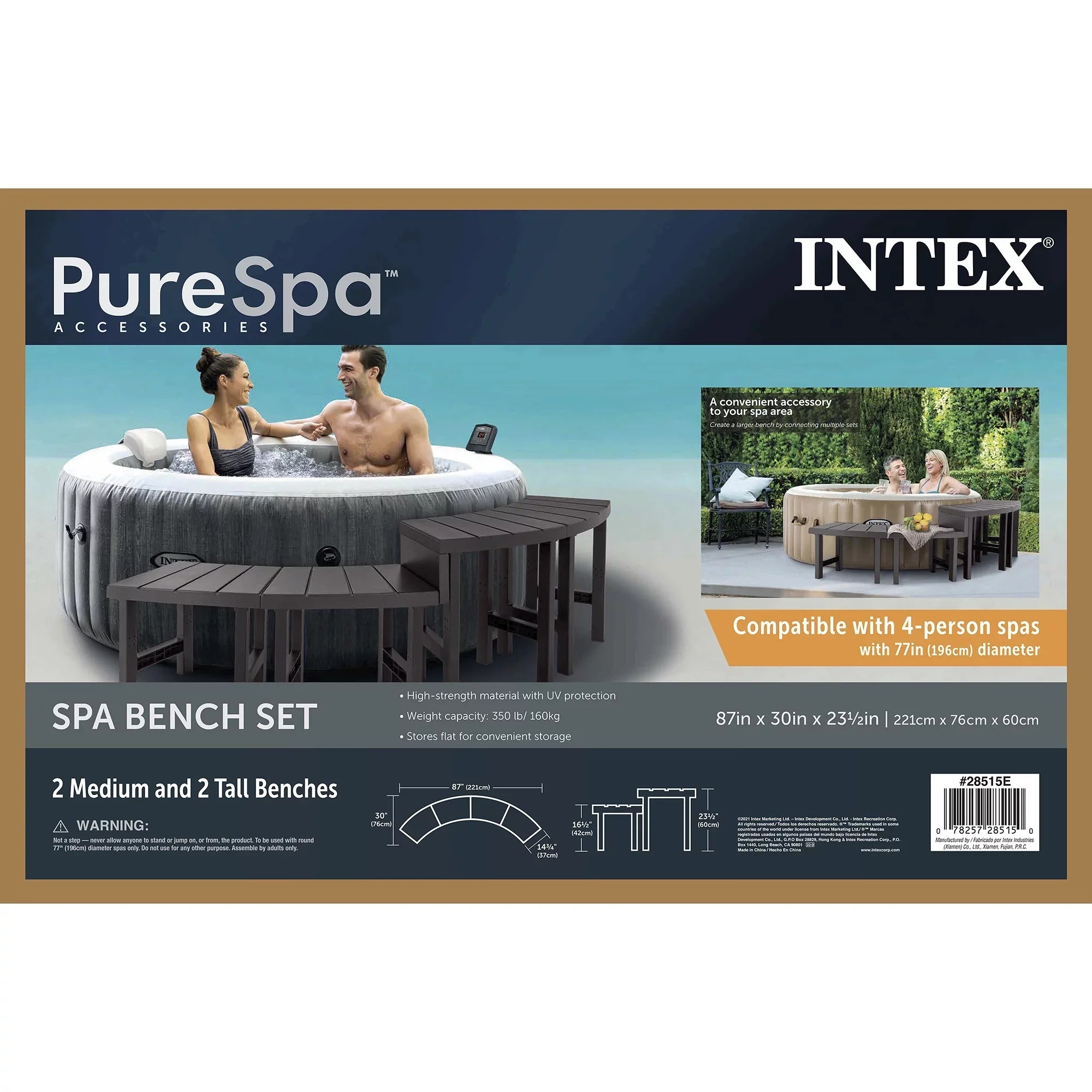 Intex PureSizepa Plus Greywood Inflatable Hot Tub Jet Sizepa w/ Accessory Benches