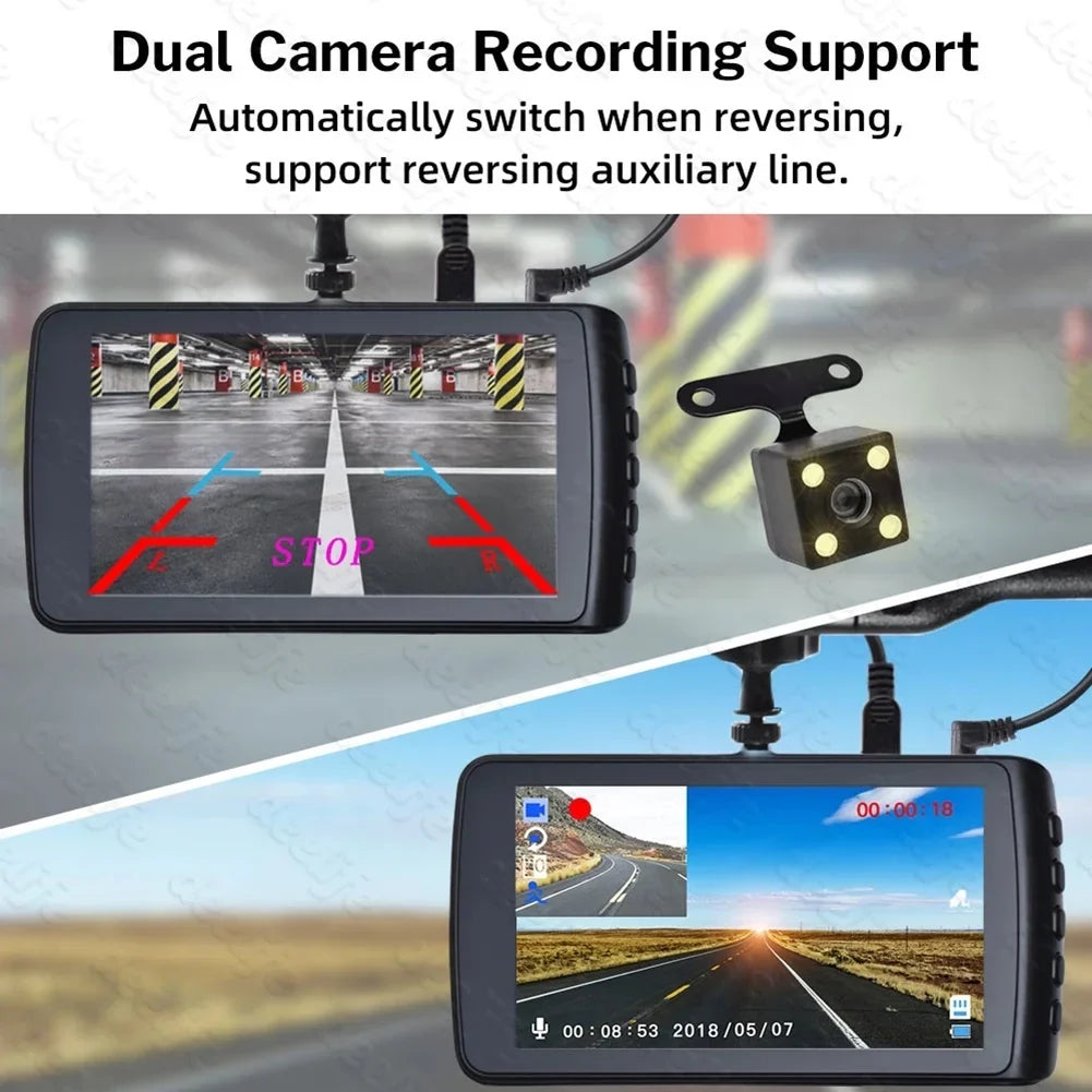 Car 4-inch Driving Recorder Dual Camera HD 1080P Night Vision DVR Reversing Image