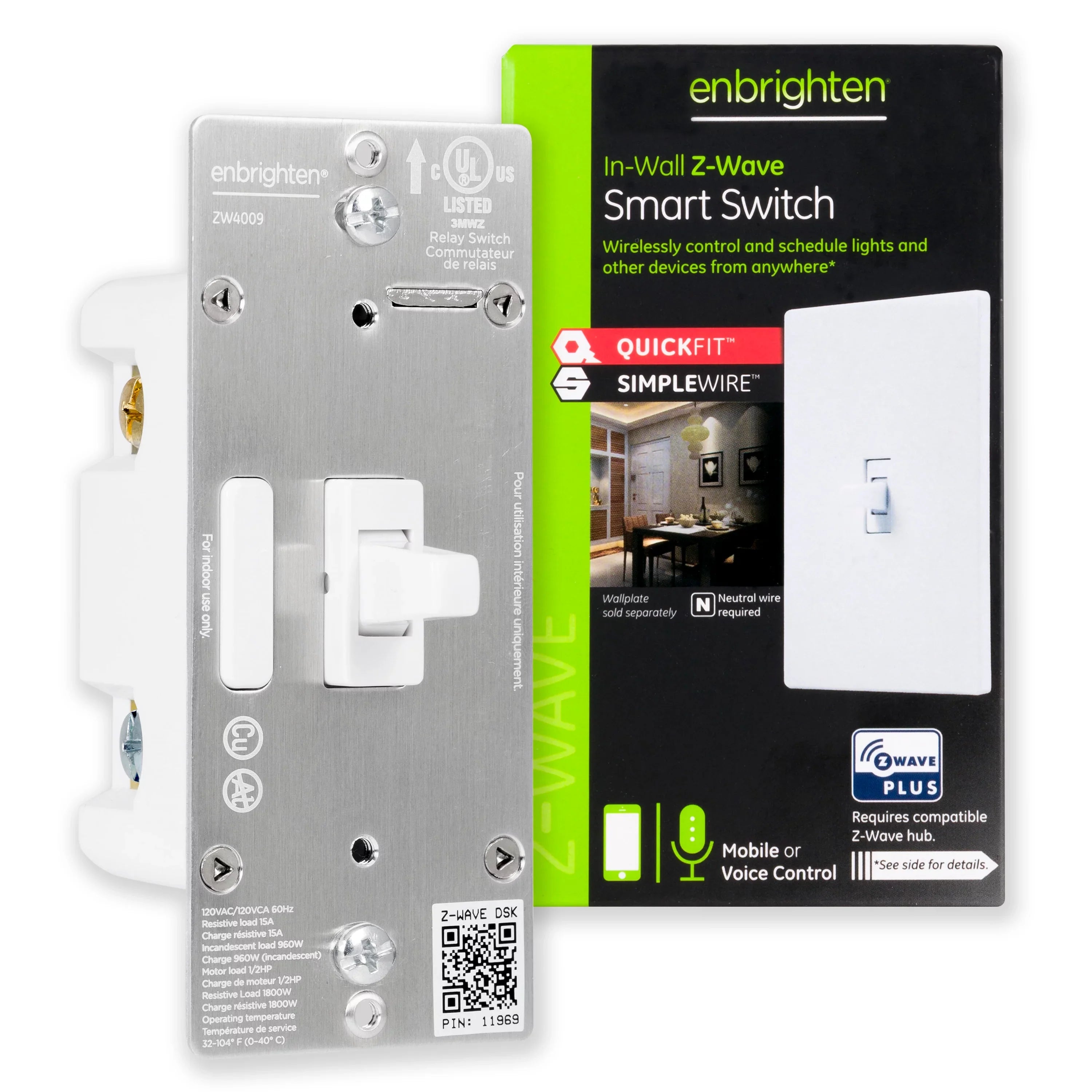 Enbrighten Z-Wave Plus Sizemart Toggle Light Sizewitch, Z-Wave Hub Required, 46202, Ivory