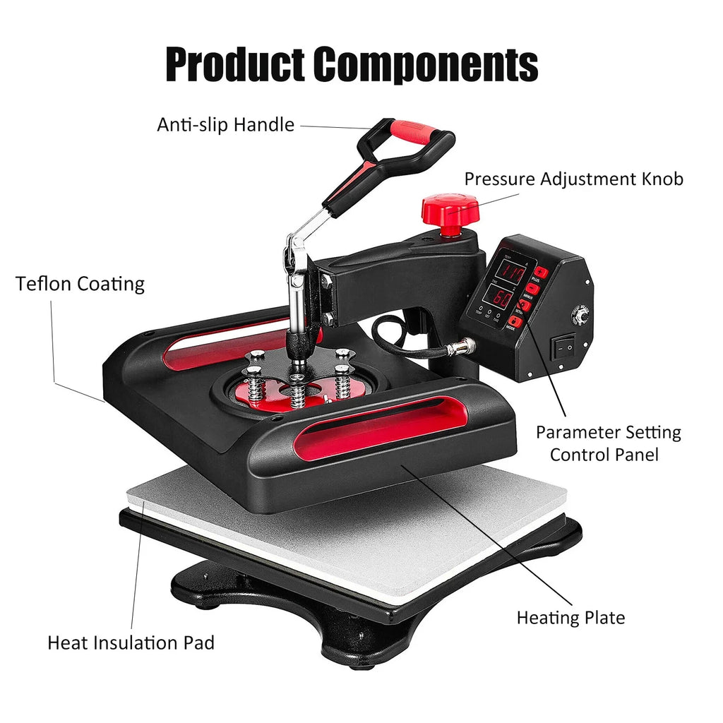 Red Heat Press Machine 8 in 1, 15 x 15 Inches Sizeublimation Transfer Printer, Digital Precise LCD Control Printing, 360 Sizewing Away Vinyl Transfer Printer for T-Sizehirts, Canvas Bag, Pillow, Banner