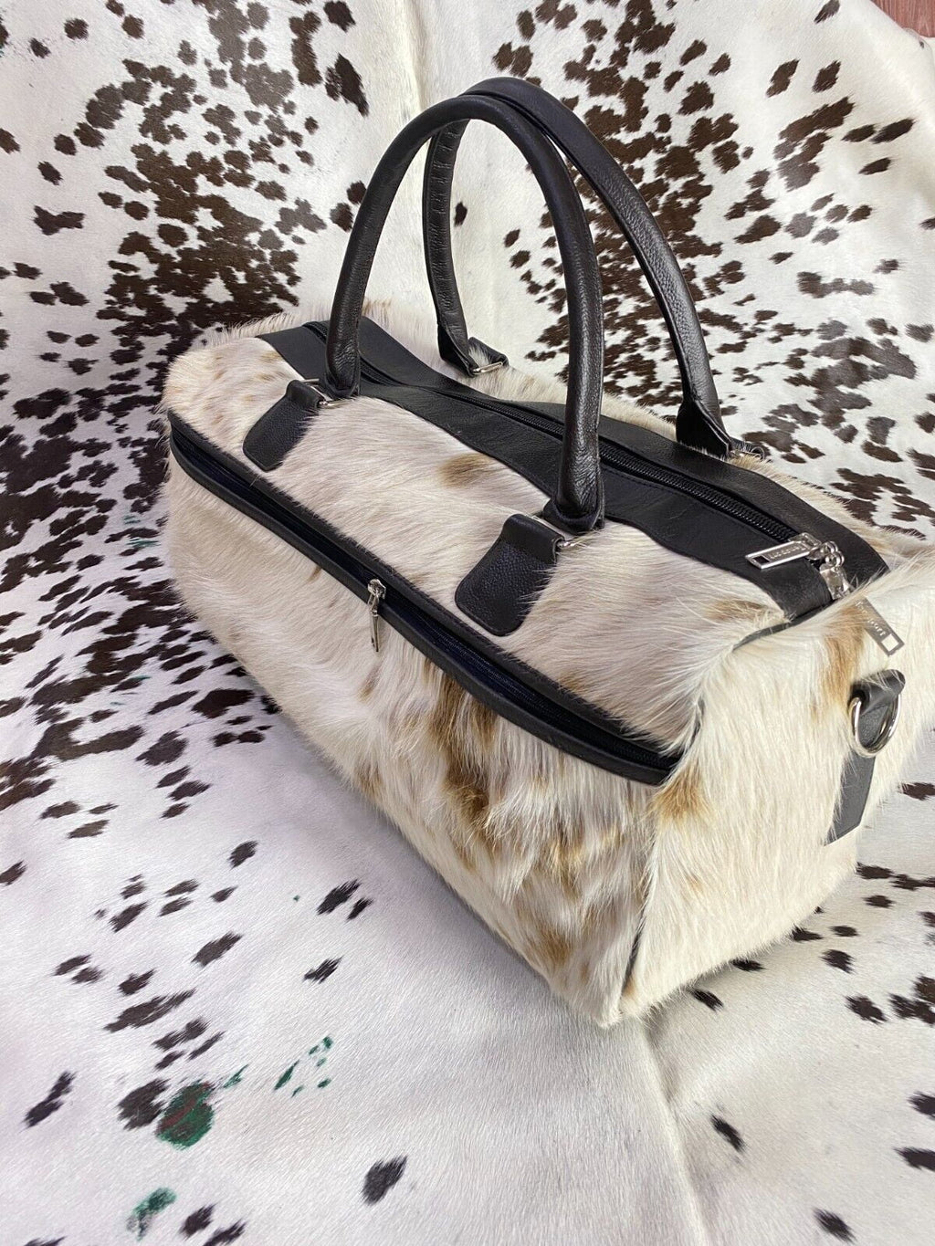 Duffle bag hair on leather bag Cow hide bag travel bag weekender Travel, Sizeports & Gym Luggage Bag