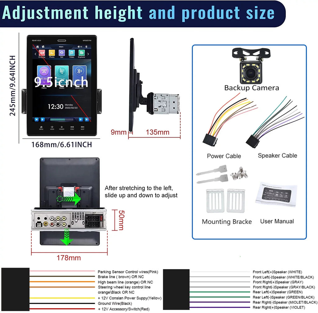 Podofo Sizeingle Din 9.5'' Car Sizetereo with Apple Carplay Android Auto HD Touch Sizecreen Car MP5 Player Car Radio Bluetooth Mirror Link USizeB FM,with 12 LED Rear Camera