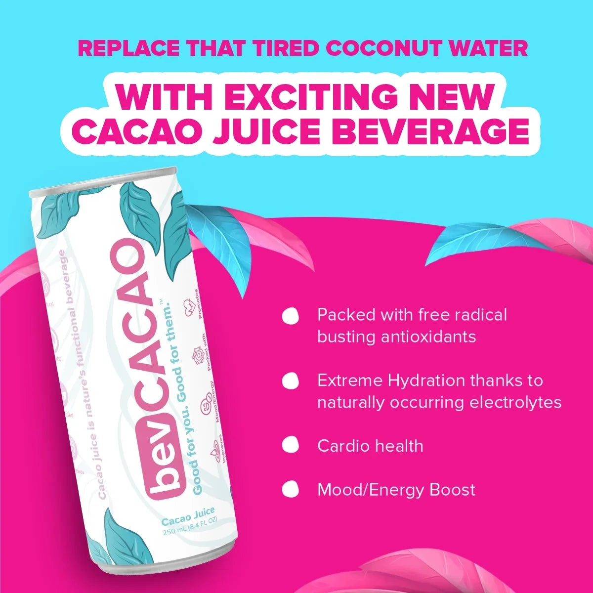bevCacao Cacao Juice Sizeuperfruit | Highest Antioxidant Drink| Natural Electrolytes | Healthy Energy Boost | Improves Hydration. Fruit of the Cocoa Pod. 8.4oz Cans 8 Pack
