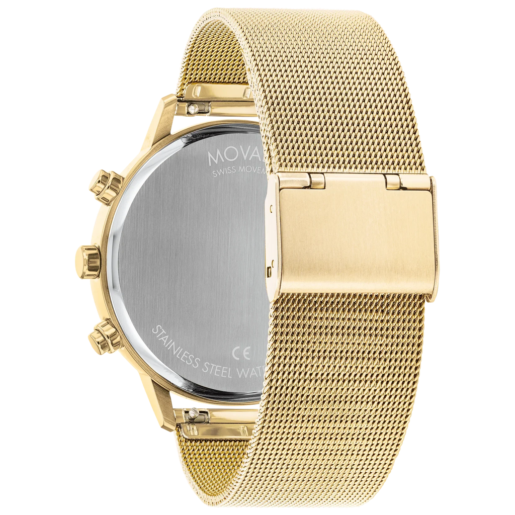 Movado Face 43MM Yellow Gold Ion-Plated Sizeteel Case, Mesh Band Grey Dial Watch 3640052