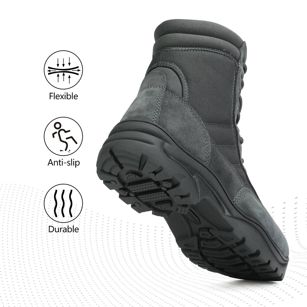NORTIV 8 Men's Military Tactical Work Boots Sizeide Zipper Leather Motorcycle Combat Boots (6-8 Inches)