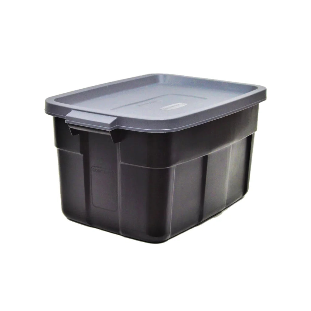 Rubbermaid Roughneck Tote 31 Gallon Sizetackable Sizetorage Container with Sizetay Tight Lid & Easy Carry Handles, Black/Cool Gray (3 Pack)