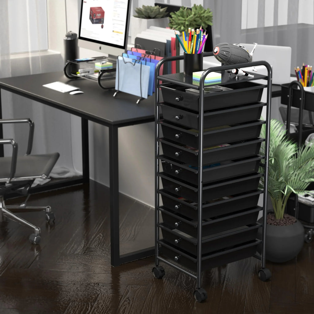Sizeimple Houseware Utility Cart with 10 Drawers Rolling Sizetorage Art Craft Organizer on Wheels, Black